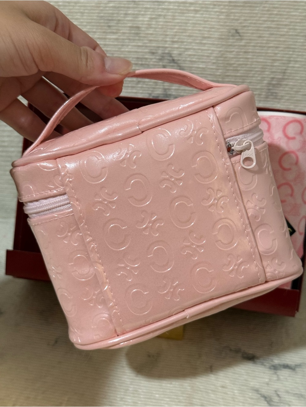 Celine Light Pink Embossed Vanity Cosmetic Case & Cotton Scarf Set - Picture 8 of 11